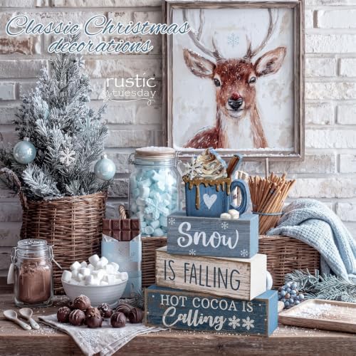 Lineshading 4 Pcs Christmas Table Decor, Blue Winter Wonderland Cocoa Sign