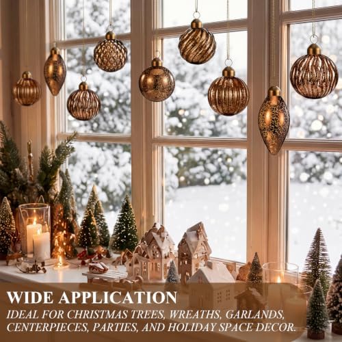 Syhood 18 Pcs Brown Christmas Mercury Glass Balls Ornaments, 6 Styles