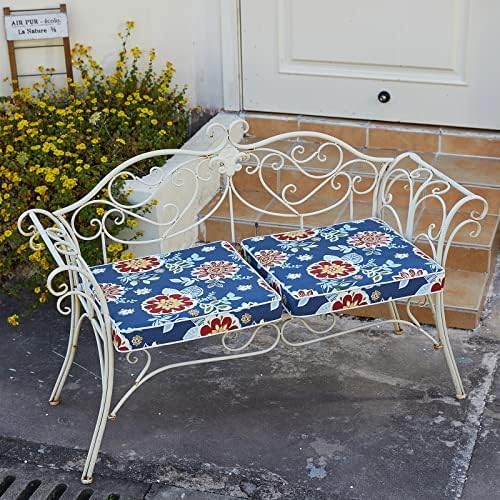 JMGBird Outdoor Chair Cushions Set of 4 - Waterproof Patio Seat Cushions 19x19 Inch with Ties, Blue Flower Floral Pattern High Density Foam Square Cushions for Garden Furniture