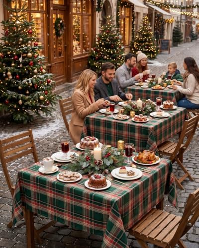 Christmas Tablecloth Square, Tartan Plaid, 60x60 Inch