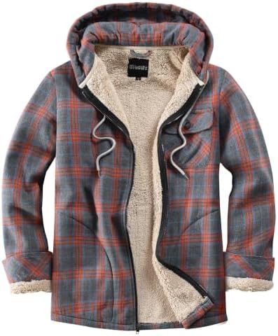 Elesuit Men's Full Zip Fleece Flannel Jacket Shirt Plaid Cotton Hoodie Coat