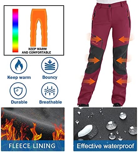 Postropaky Womens Outdoor Snow Ski Pants Waterproof Hiking Insulated Softshell Pants Snowboard Zipper Bottom Leg