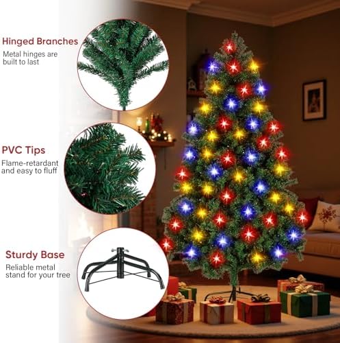 Northroad 6ft Pre-lit Artificial Christmas Tree, Prelit Xmas Tree w/1000 Branch Tips & 350 UL Listed Lights with Remote Control,Timer for Xmas Decoration,Green
