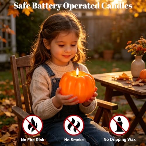 Wondise Orange Fall Decorations Real Wax Pumpkin Candles with Remote Timer