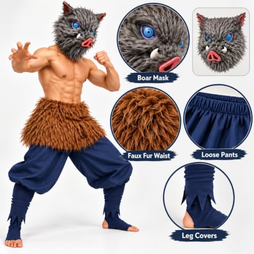 4 Pcs Wild Boar Costume Adult Men Mask Apron Set Anime Cosplay