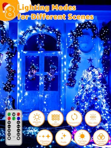 BrightChristmas 500 LED 164 FT Christmas Lights, Waterproof Outdoor String Lights with Remote and Timer, Christmas Tree Lights with 8 Modes Dimmable, Fairy Lights for Holiday Decor (Blue)