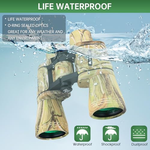 20x50 High Powered Binoculars for Adults, Waterproof Binoculars with Low Light Vision for Bird Watching Hunting Camping Travel Cruise Hiking Sports Stargazing, Birthday Gifts for Men