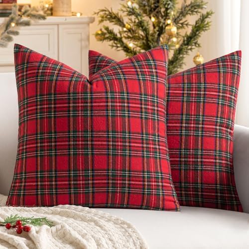 MIULEE Christmas Plaid Pillow Covers Scottish Tartan 22x22 Red