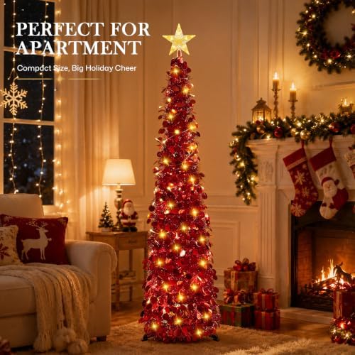 5FT Pop Up Christmas Tree with Lighted Top Star for Christmas Decorations