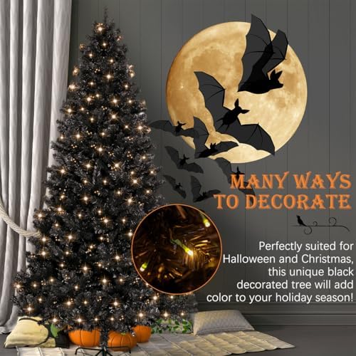 5FT Pre-Lit Black Christmas Tree Small Halloween Tree 200 Warm Lights