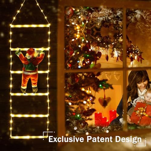 Toodour LED Christmas Light - 2.5FT Christmas Decorative Ladder Lights with Santa Claus, Xmas Decorations Light for Indoor Outdoor, Window, Garden, Home, Wall, Xmas Tree Decor - Warm White