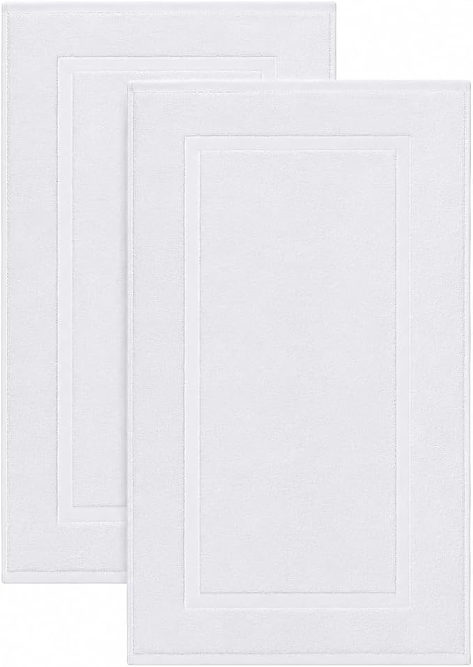 SALBAKOS 2-Piece 100% Turkish Cotton Bath Mat Towel, 20x34 inch, White | Bathroom Floor Towels, Thick Soft Most Absorbent Quick-Dry Durable Large Size Foot Rug, Premium Hotel Quality Made in Turkey