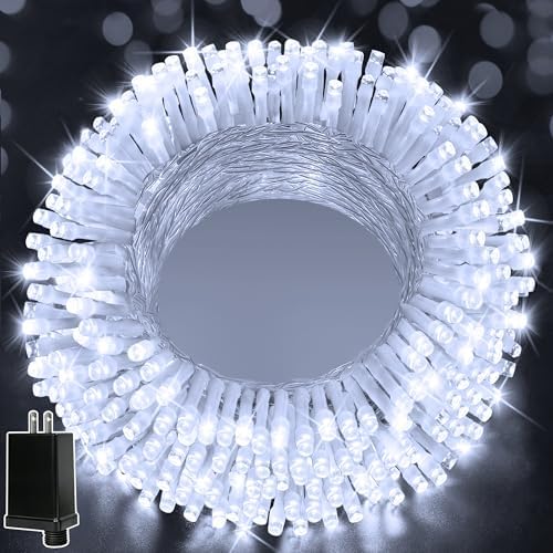 Ollny Christmas Lights 200LED 60FT Indoor, Cool White Connectable Plug in String Light Outdoor, 8 Modes Waterproof Timer LED Fairy Lights for House Outside Bedroom Patio Balcony