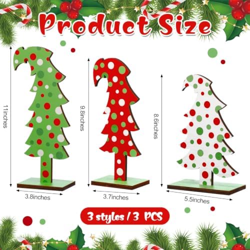 Meooeck 3 Pack Whimsical Wood Christmas Tree Lime Green Tabletop, Polka Dot