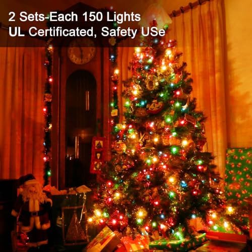 Brizled Colored Christmas Lights Incandescent, 300 Count, 69.6ft, Linkable