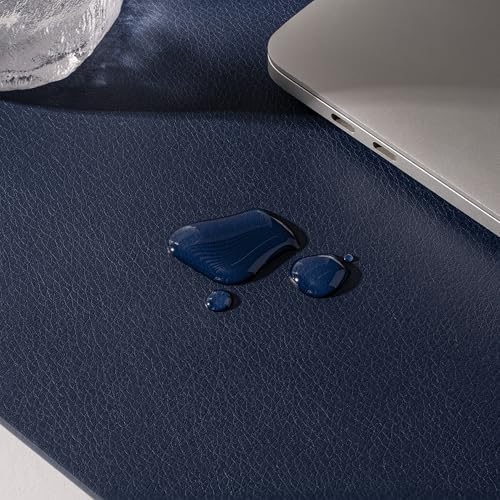 Nekmit Leather Desk Blotter Pad 36 x 20 Inches, Flat, Non-Slip, Waterproof, Blue