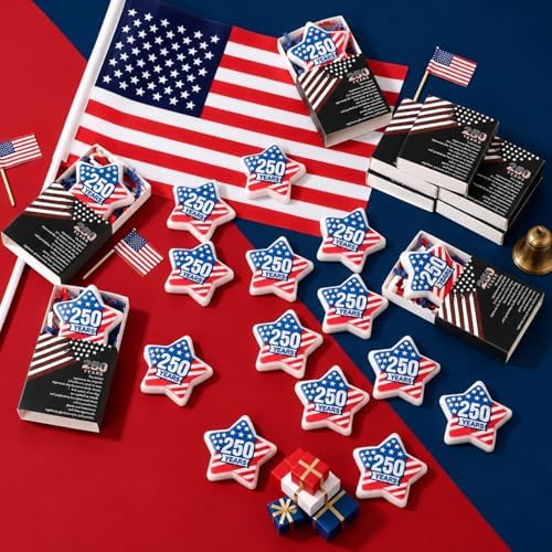 Wettarn 72 Sets 250th Anniversary America Flag Star Toys with Gift Boxes
