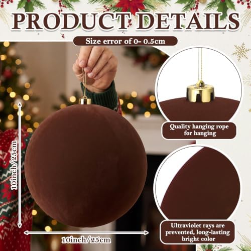 Threan 10 Inch Large Chocolate Brown Velvet Christmas Ball Ornaments