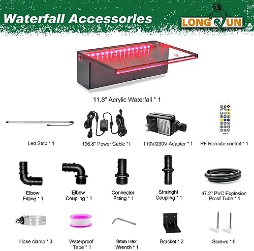 LONGRUN Waterfall Spillway APP Control Multi-Color LED Light Outdoor Pool Fountain, Acrylic Water Spillway Koi Pond Waterfalls Fountains Kit for Garden Patio Swimming Pool Decoration-11.8"