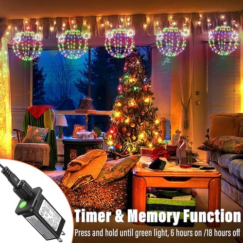 Flacchi Set of 2 Sizes Hanging Ball Lights Multicolor Christmas Decorations