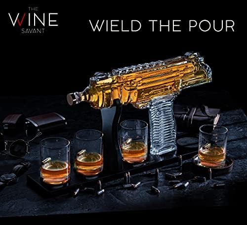 Gifts for Men Dad, Uzi Gun Whiskey Decanter Set-Limited Edition, Liquor Decanter with Bullet Shot Glass, Cool Anniversary Birthday Gift for Him Husband, Military Present for Home Bar Drinking