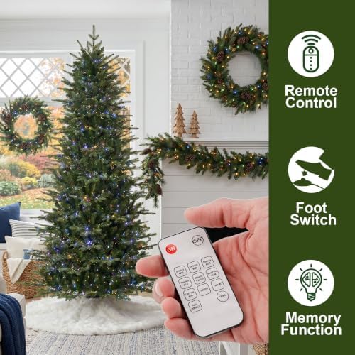 Glitzhome Prelit Artificial Christmas Tree, 7.5ft Full Realistic Majestic Memory Fir with 2,850 Tips and 2,000 Twinkling Micro Lights, 10 Lighting Modes w/Remote Control for Indoor Holiday Decoration