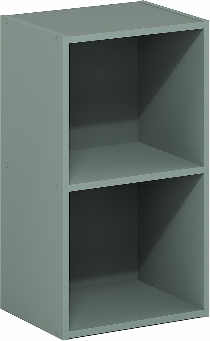 Furinno PASIR Book Shelf, 2-Tier Modern Bookshelf, Open Shelves Bookcase 9 x 12 x 21, Easy Assembly, for Living Room, Bedroom, Home Office, Sage Green