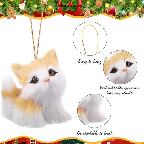 Skylety 10 Pieces Forest Animals Ornaments Woodland Animal Faux Fur Plush Hanging Ornaments Family Educational Playset for Fall, Winter Birthday Party Supplies(Cats)