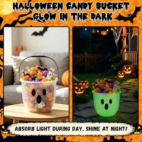 Halloween Glowing Candy Bucket Trick or Treat Plastic Pail,6 PCS