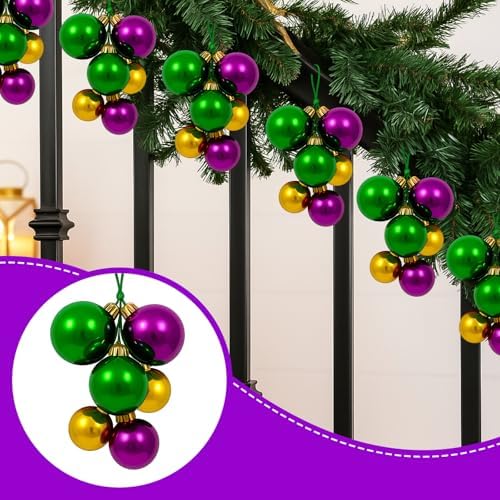 Roowest 4 Sets Plastic Large Christmas Ball Ornaments for Tree Balls Cluster Pre Strung Xmas Tree Decorations 2" to 2.8" Christmas Balls Ornaments for Hanging (Purple,Green,Gold)