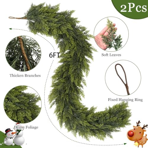 6 Ft 2 Pcs Christmas Garland, Realistic Cedar Garland