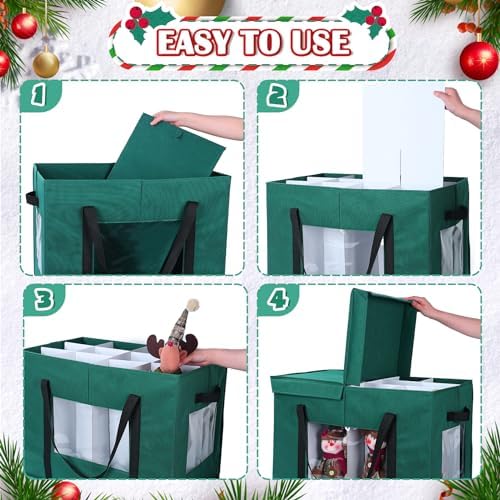 Christmas Figurine Storage Box, 24”x18”x15” Ornament Storage Box, 2025 UpgradeNutcracker Storage Box, Figurine Storage with Dividers, Adjustable Extent Area for Figurines and Pocket, Green