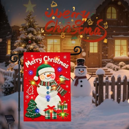 Lighted Christmas Red Snowman Garden Flag Decor, 12x18 In