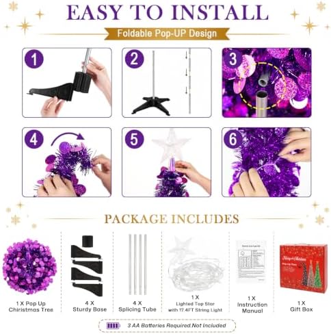 5FT Pop Up Christmas Tree with Lighted Top Star for Christmas Decorations