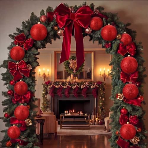 Threan 10 Inch Large Red Glitter Christmas Ball Ornaments
