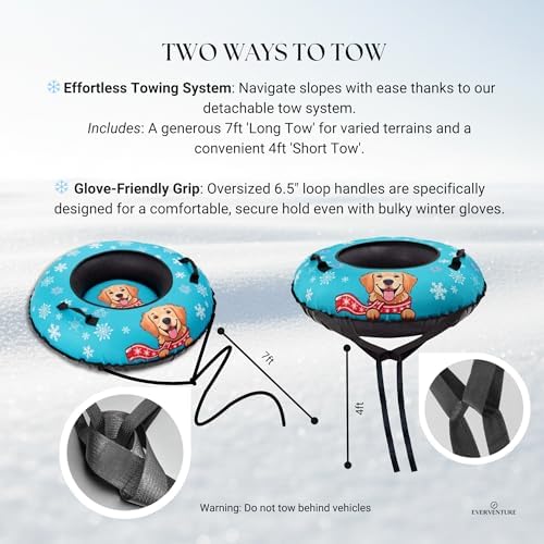 Snow Tube for Adults & Kids | Heavy-Duty Inflatable Snow Tube with Super Slick Base, Freeze-Proof 1000D Base | Durable Snow Tubes for Kids | Snow Dog Series