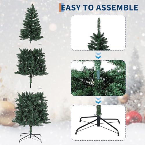 12 FT Pre-Lit Christmas Tree, Artificial Pencil Holiday Decoration with 700 LED Light & 2053 Tips, Metal Foldable Stand for Indoor Use, Green