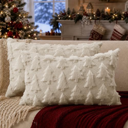 DFXSZ Christmas Tree Pillow Covers 12x20 Set of 2 Christmas Decor Beige