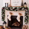 Riceshoot 6 ft Plaid Black White Christmas Garland with LED Bow Ball