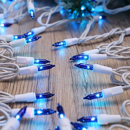 Brizled Incandescent Blue Christmas Lights, 69.6 ft, 300 Count, White Wire
