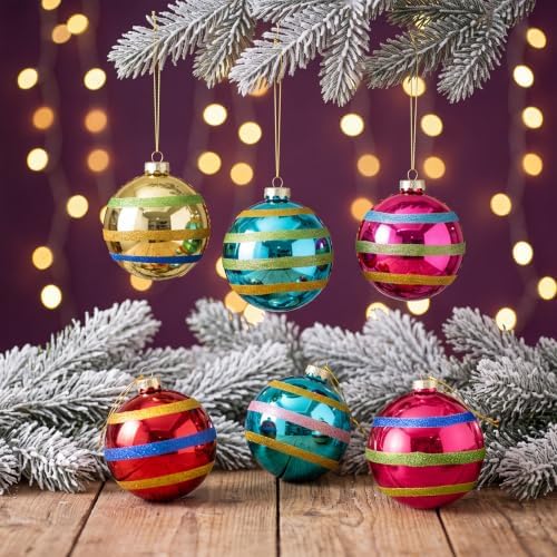 Soulchen 6 Pcs Vintage Glass Christmas Ornaments 4 Inch Retro Balls