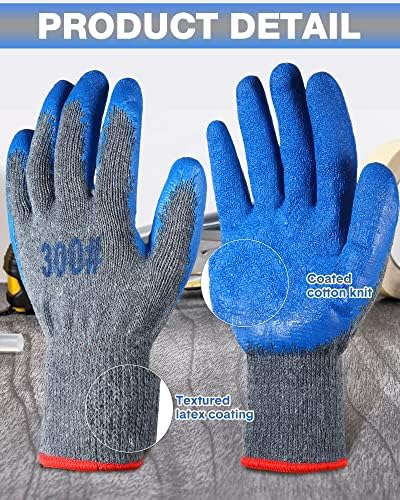 Haysandy 48 Pairs Large Rubber Latex Double Coated Gloves Blue Latex Rubber Hand Coated Safety Work Gloves for Construction Gardening for Men