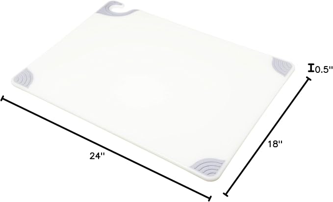 San Jamar Saf-T-Grip Cutting Board with Molded-in Ruler, Plastic Chopping Board for Kitchen, 18" x 24" x 0.5", 6 Count, White