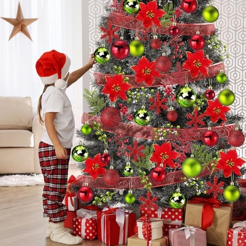 Sratte 94 Pcs Christmas Tree Ornaments Decoration Set, Green,Red