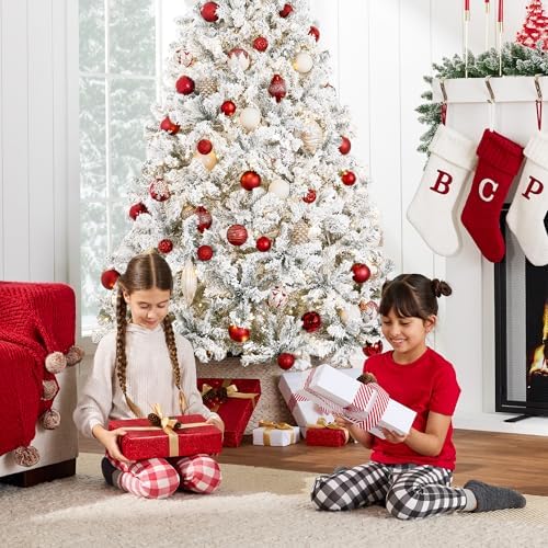 Best Choice Products Pre-Lit White Christmas Tree, 6ft Artificial Snow Flocked Full Fir Tree, Holiday Decoration w/ 250 Lights, 928 Branch Tips
