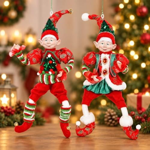 HMASYO Large 22" Set of 2 Christmas Plush Elf for Tree Hanging Decorations