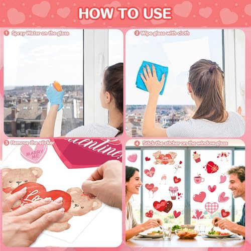 Valentines Day Decorations - Heart Window Clings for Glass | Valentines Decor Indoor Outdoor - Valentine's Day Accessories Party Favors Supplies for Home School Class Office