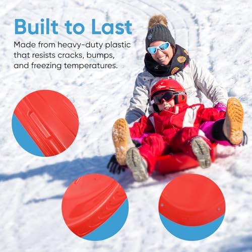 Superio Toboggan Snow Sleds for Kids and Adults, 36"/48" Heavy Duty Plastic Sliders with Handles and Hole for Pull Ropes- Kid and Adult Winter Fun