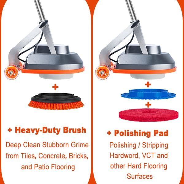 HHQ Commercial Floor Scrubber Machine, 13" Heavy Duty Orbital Floor Cleaner Buffer and Polisher- Deep Cleaning Hard Floors and Carpets with Ease, 3 Brushes & 3 Cleaning Pads, Orb-6