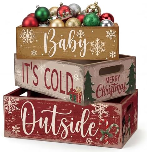 3 Pcs Christmas Wooden Crate with Words Baby Its Cold Outside